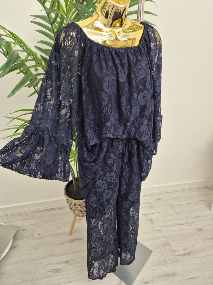 Florence Lace Bardot Co-ord Set - (choose your Colour) - (Curvy)