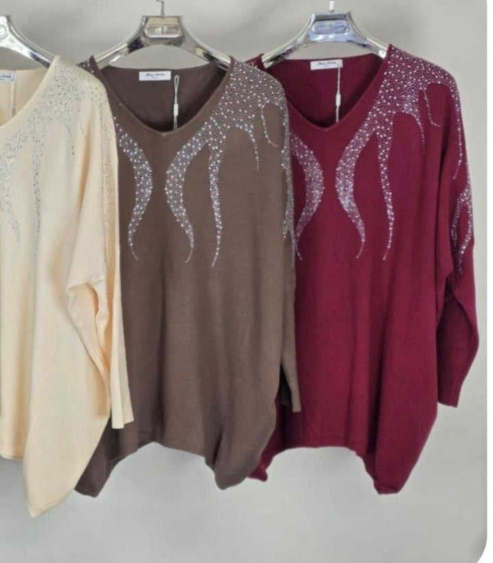 Sasha Sparkle Oversized Jumper - Wine (fitting from Size 14 up to Size 20)
