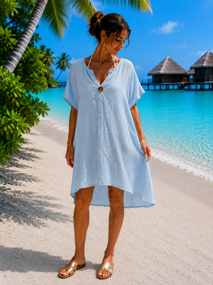 Cheesecloth Cotton Hi Lo Waffle Dress Powder Blue - (Oversized, fits from Size 16 up to Size 18/Small 20)