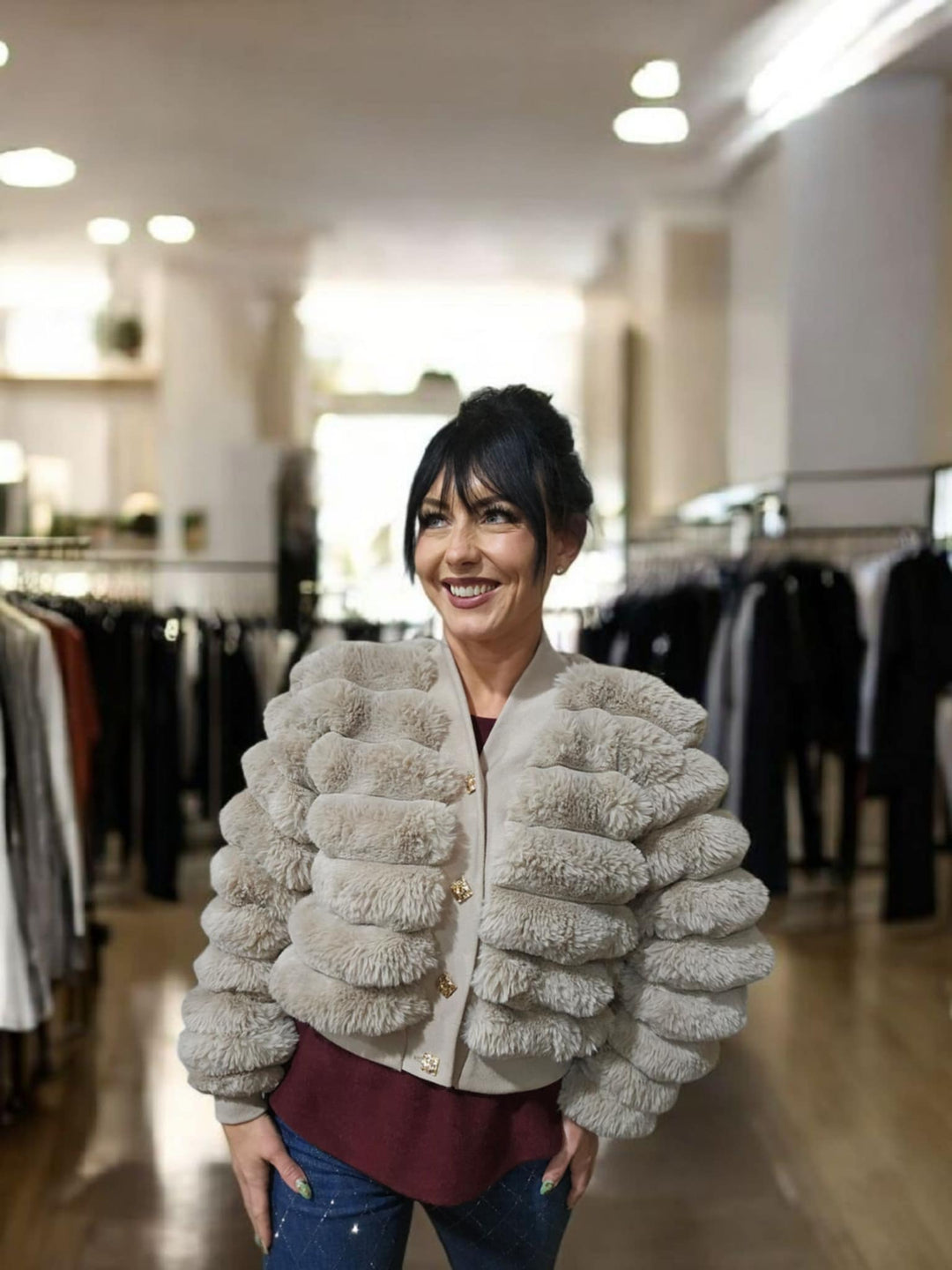 Oslo Faux Fur Cardigan (choose your Size) - Mocha