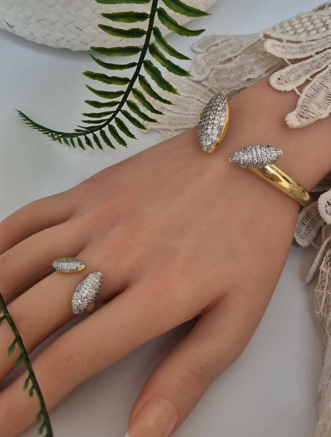 Crystal Statement Bracelet or Ring Set (Adjustable) - (choose your item) Gold Tone