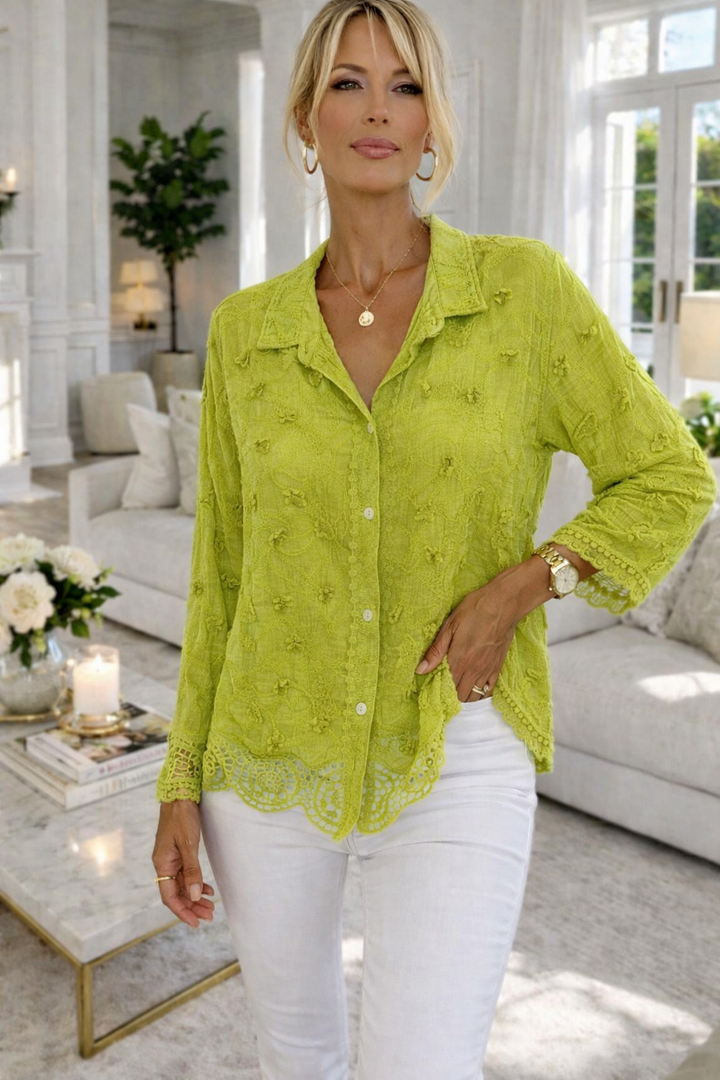 Tiffany Applique Blouse - Lime (One Size/Curvy - fits from Size 12/14 up to Size 18)