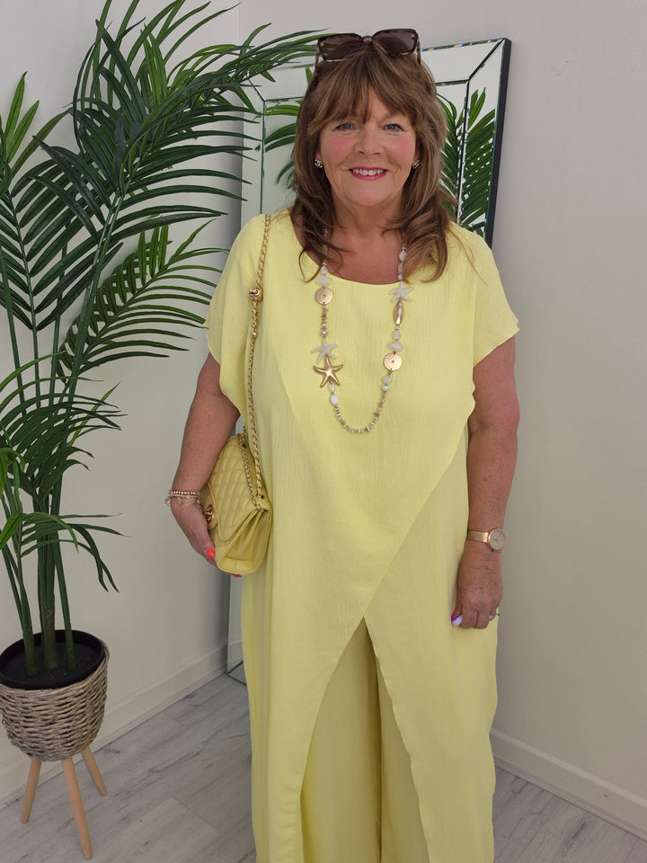 Sassi Crossover Longline Tunic & Wide Leg Pants Co-ord Set - (choose your Colour) - CURVY