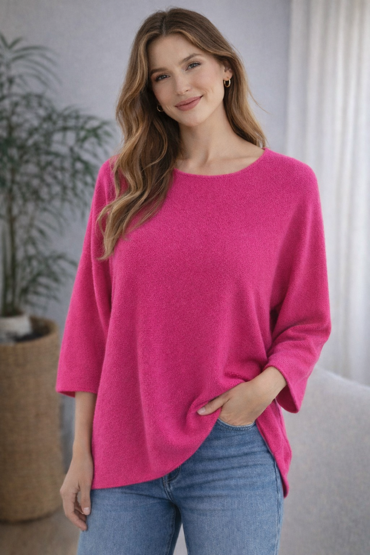 Super Soft Knit Jumper - Raspberry (One Size/Curvy fits from Size 14 up to Size 18/20)