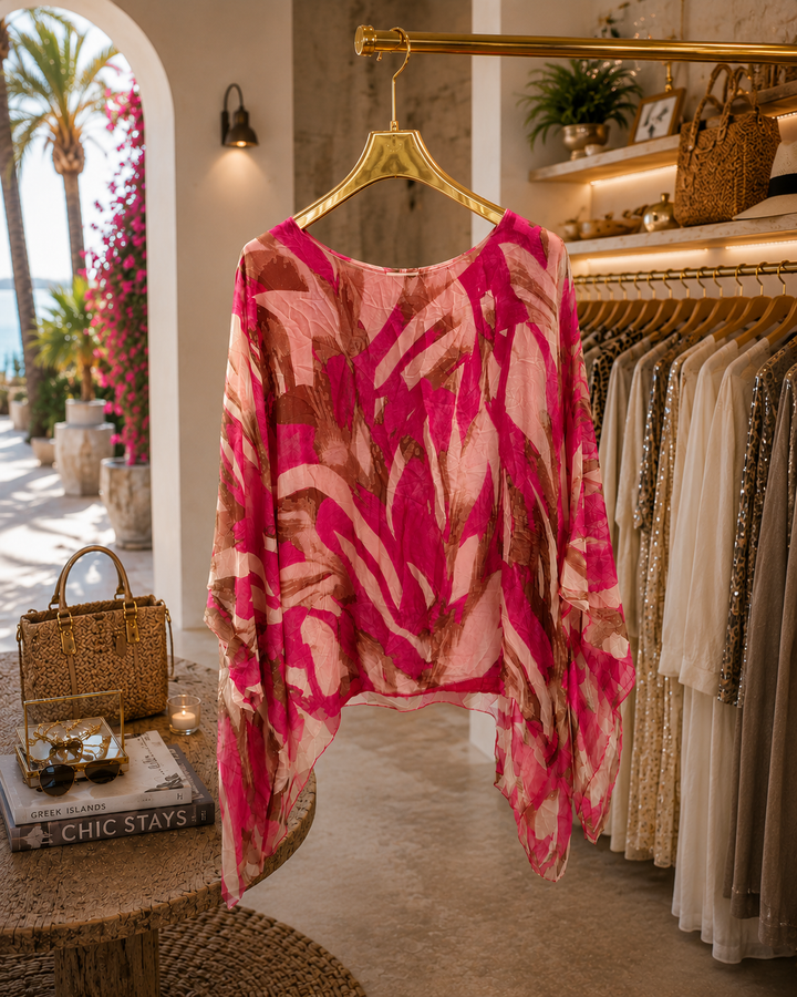 Portofino 100% Silk Overlay Top - (One Size, fits Size 14 up to Size 16/18) - Pink