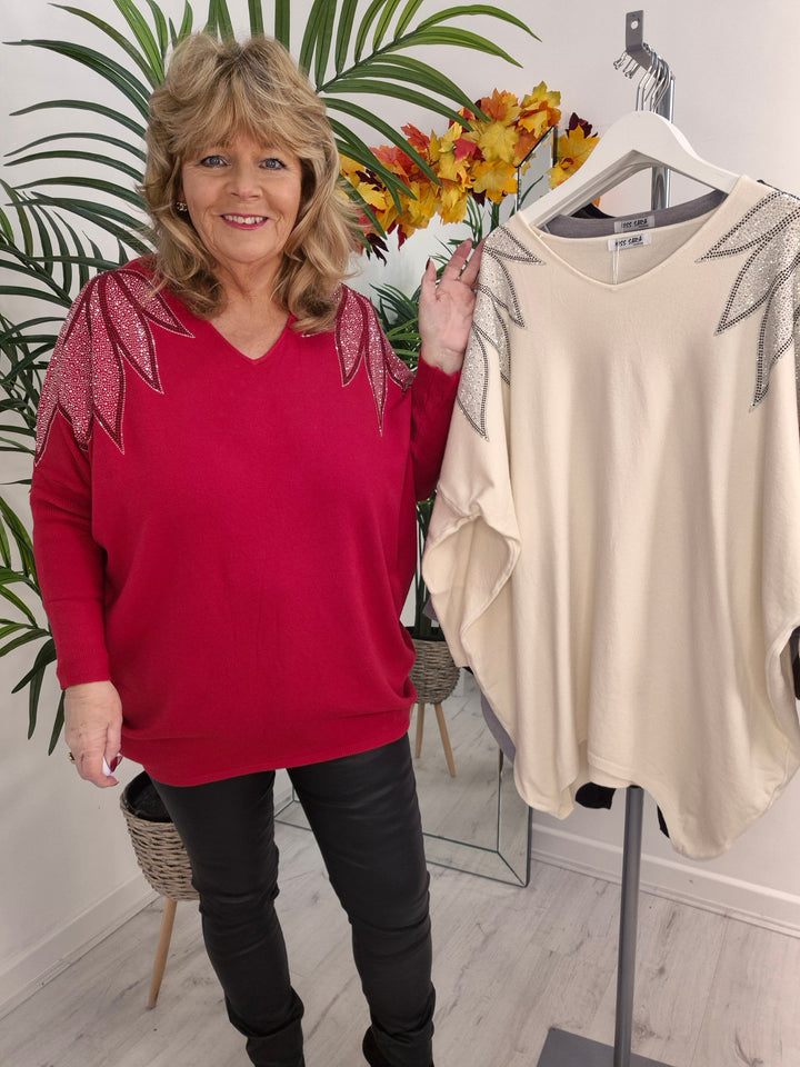 Arabella Sparkly Oversized Jumper with V Neck (choose your Colour) (One Size/Curvy, fits from Size 12/14 up to Size 18/20)