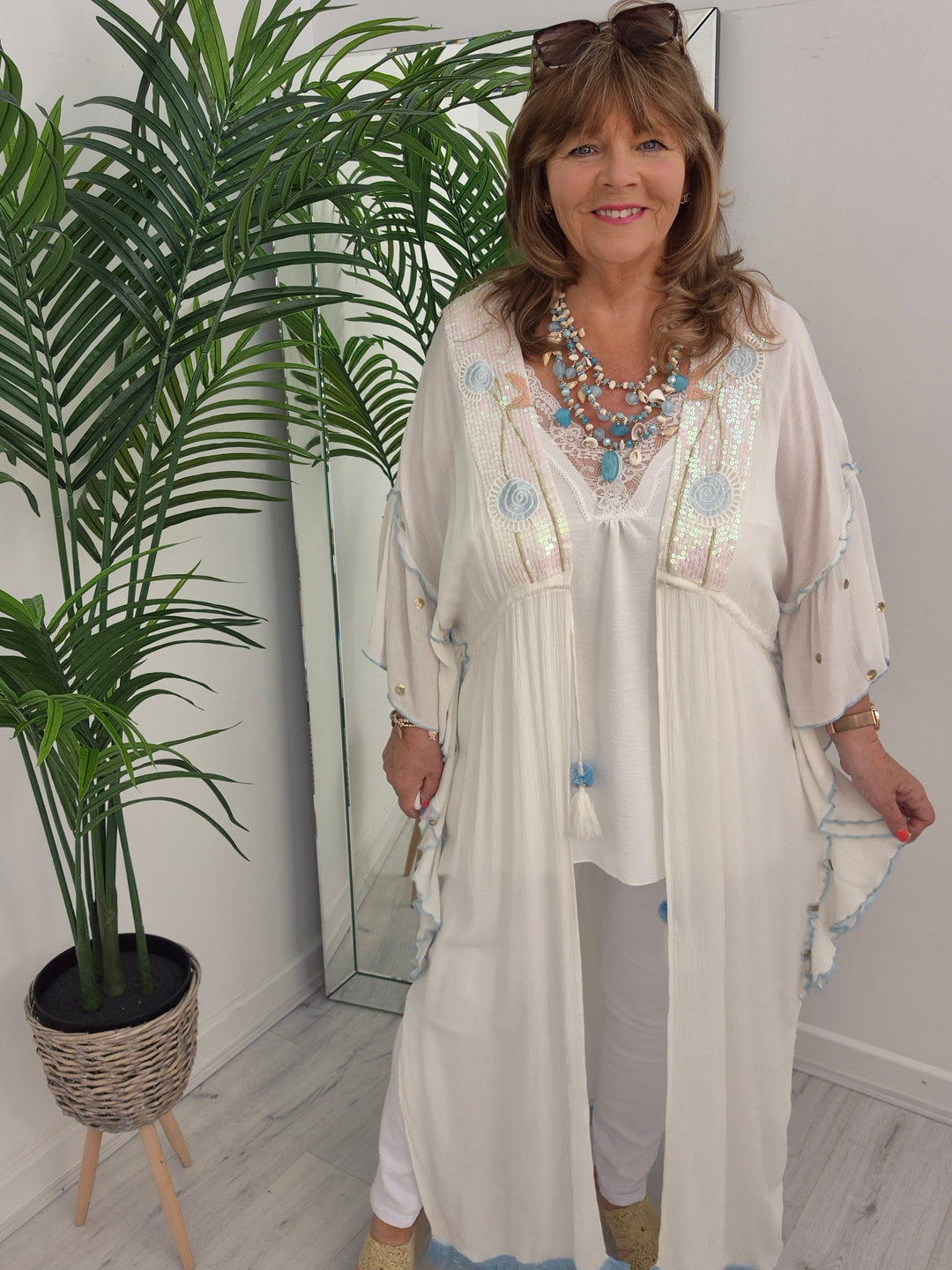 Sunshine Kimono - White/Blue/Gold