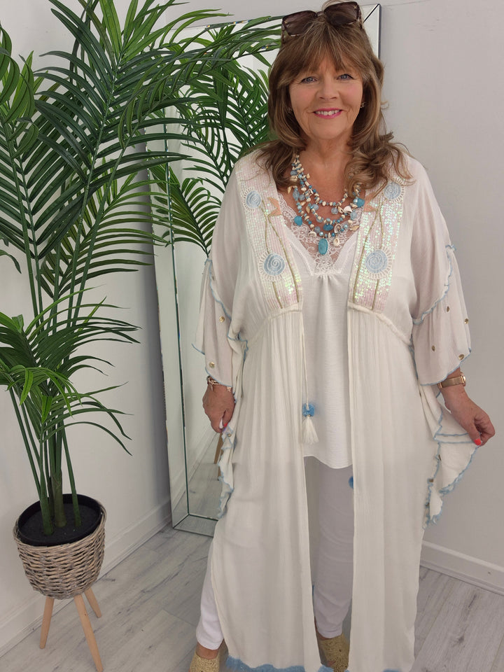 Sunshine Kimono - White/Blue/Gold