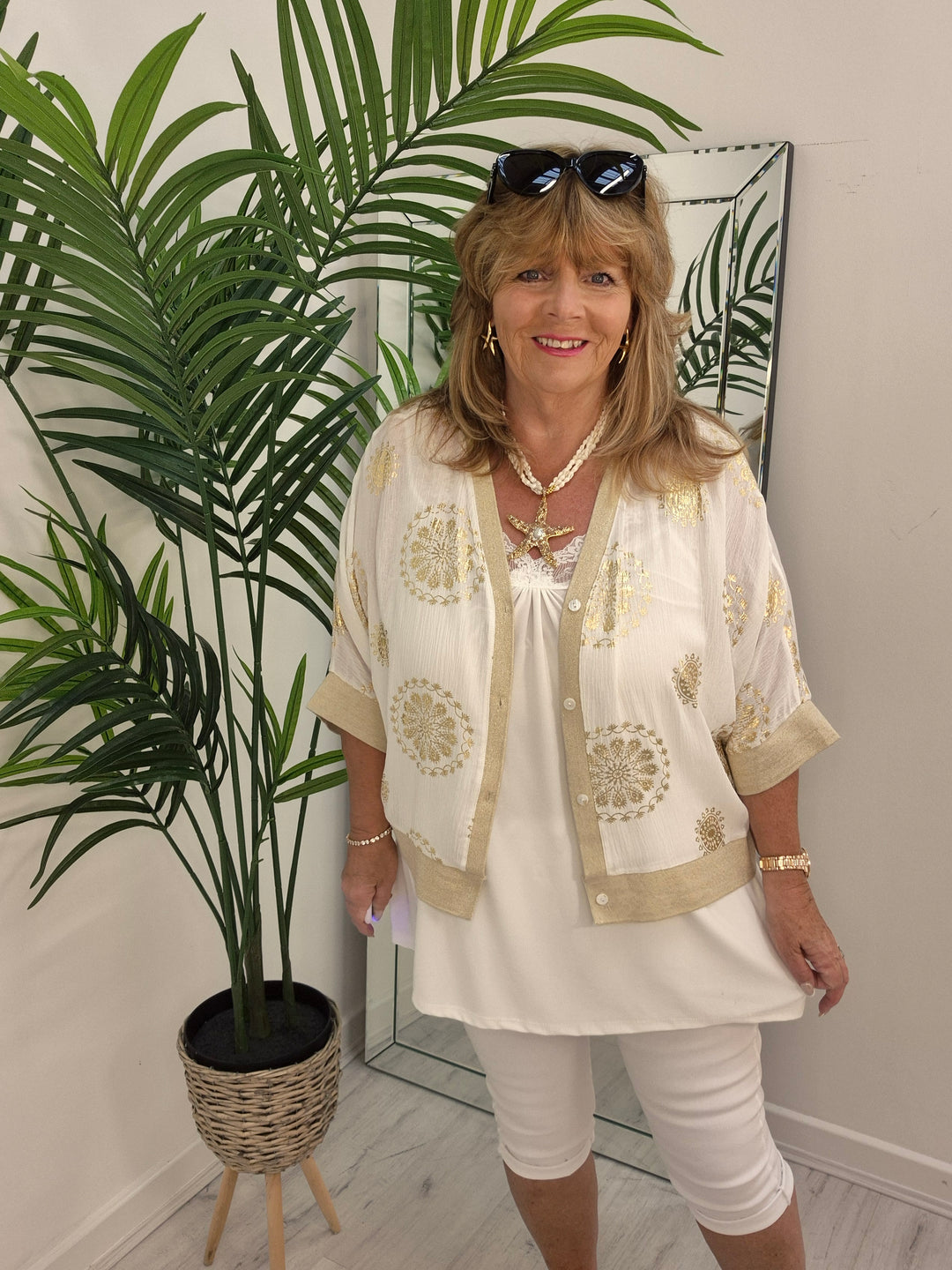 Ibiza Floral Jacket - White/Gold - (Loose Fit)