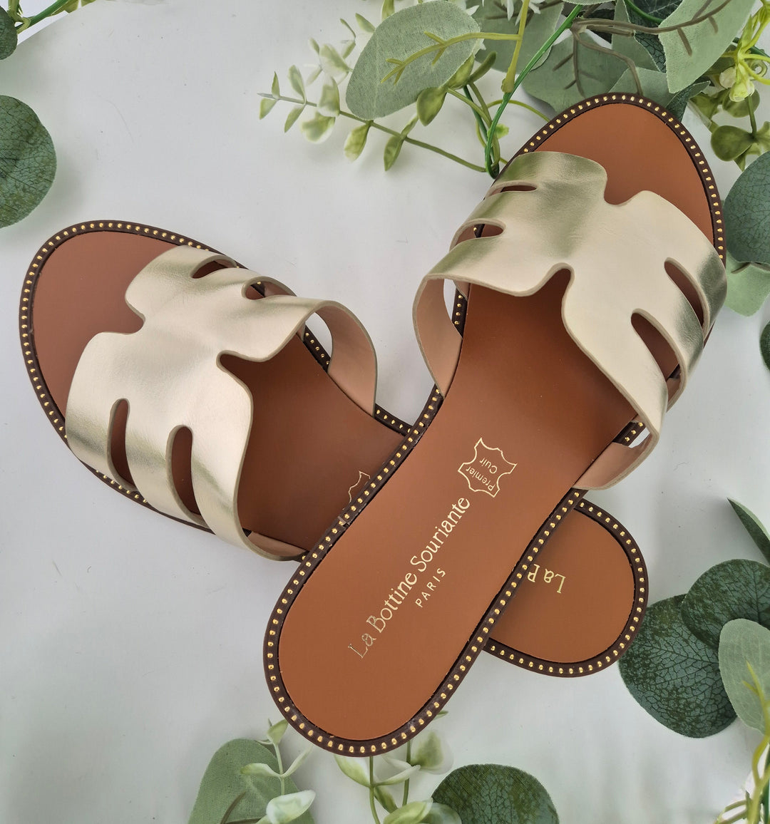 Marbella Slip On Sandals - Metallic Gold (Real Leather) - (choose your Size)