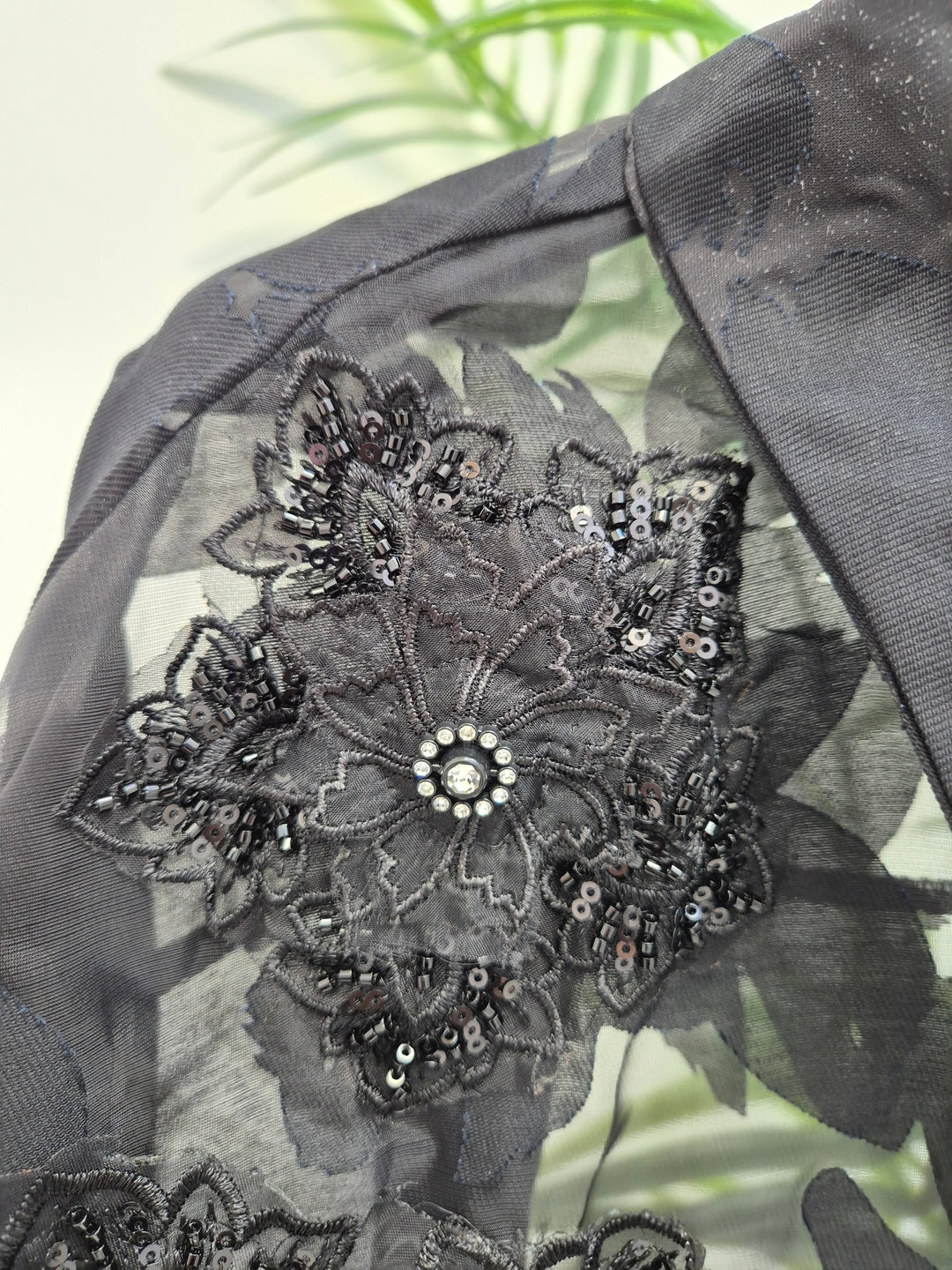 Valencia Ornate Blouse with Crystals & 3D Applique Sparkle - Black (One Size, fits from Size 12 up to Size 16/Small Busted Size 18)