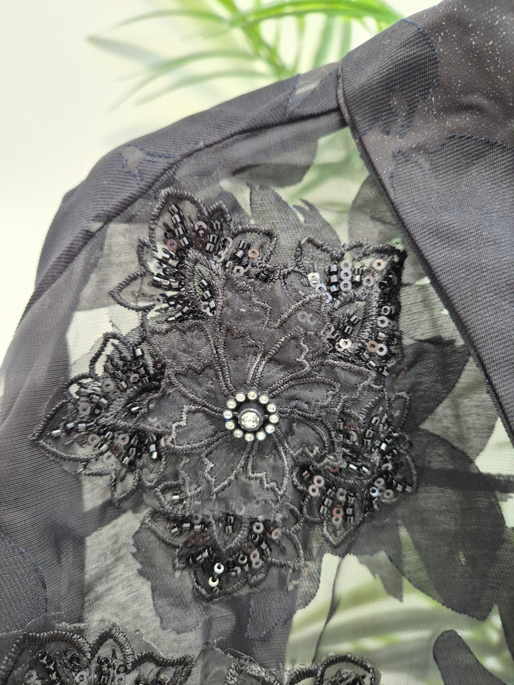 Valencia Ornate Blouse with Crystals & 3D Applique Sparkle - Black (One Size, fits from Size 12 up to Size 16/Small Busted Size 18)