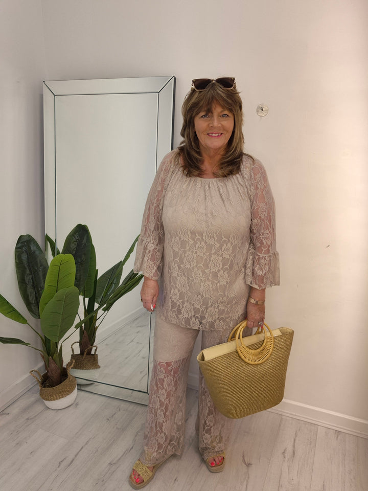 Florence Lace Bardot Co-ord Set - (choose your Colour) - (Curvy)