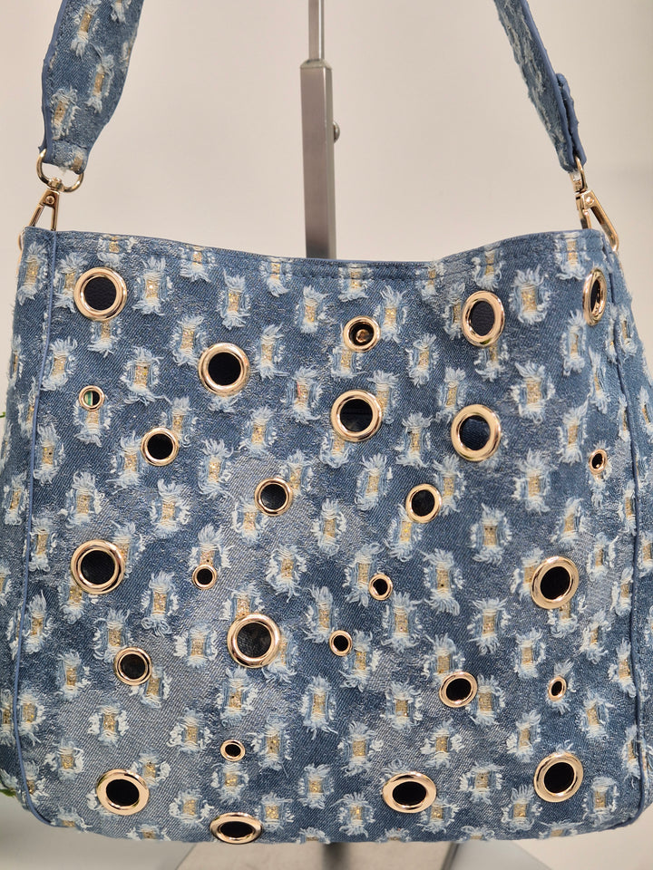 Darcie Denim Bag (Bag within a Bag) - Stonewashed/Gold Metallic