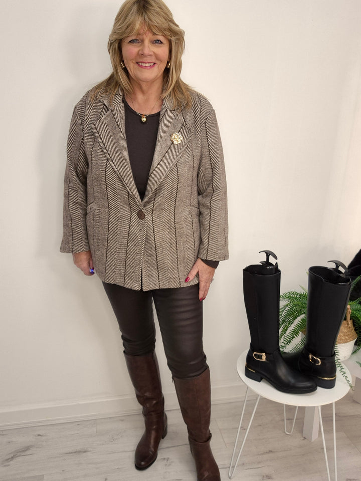 Harriett Herringbone Jacket - (One Size/Curvy - One Size/Curvy, fits Size 14/16 to Size 18/20)