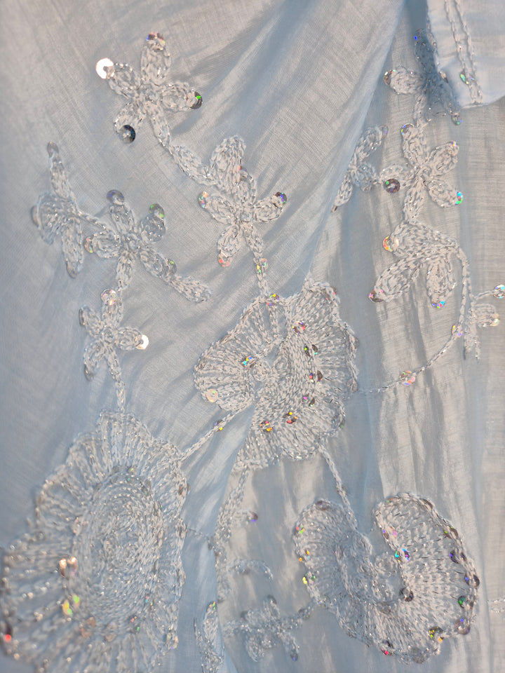 Patsy Puffball Sleeve Sparkly Blouse (One Size, fits from Size 10/12 up to Size 16) - Blue