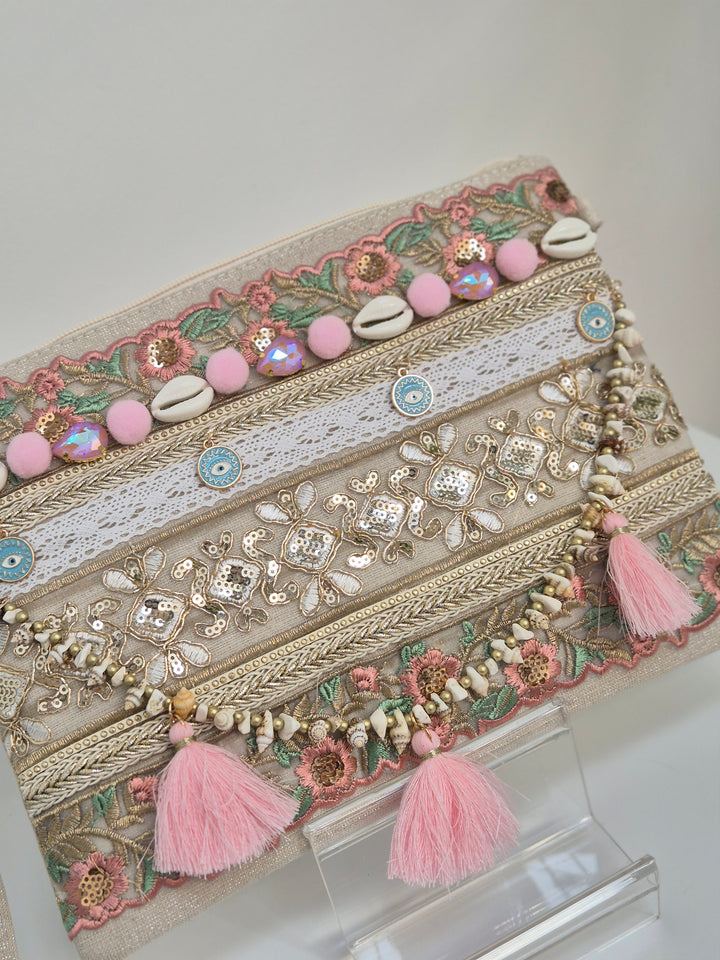 Maldives Wristlet Clutch Bag - Pink/Gold