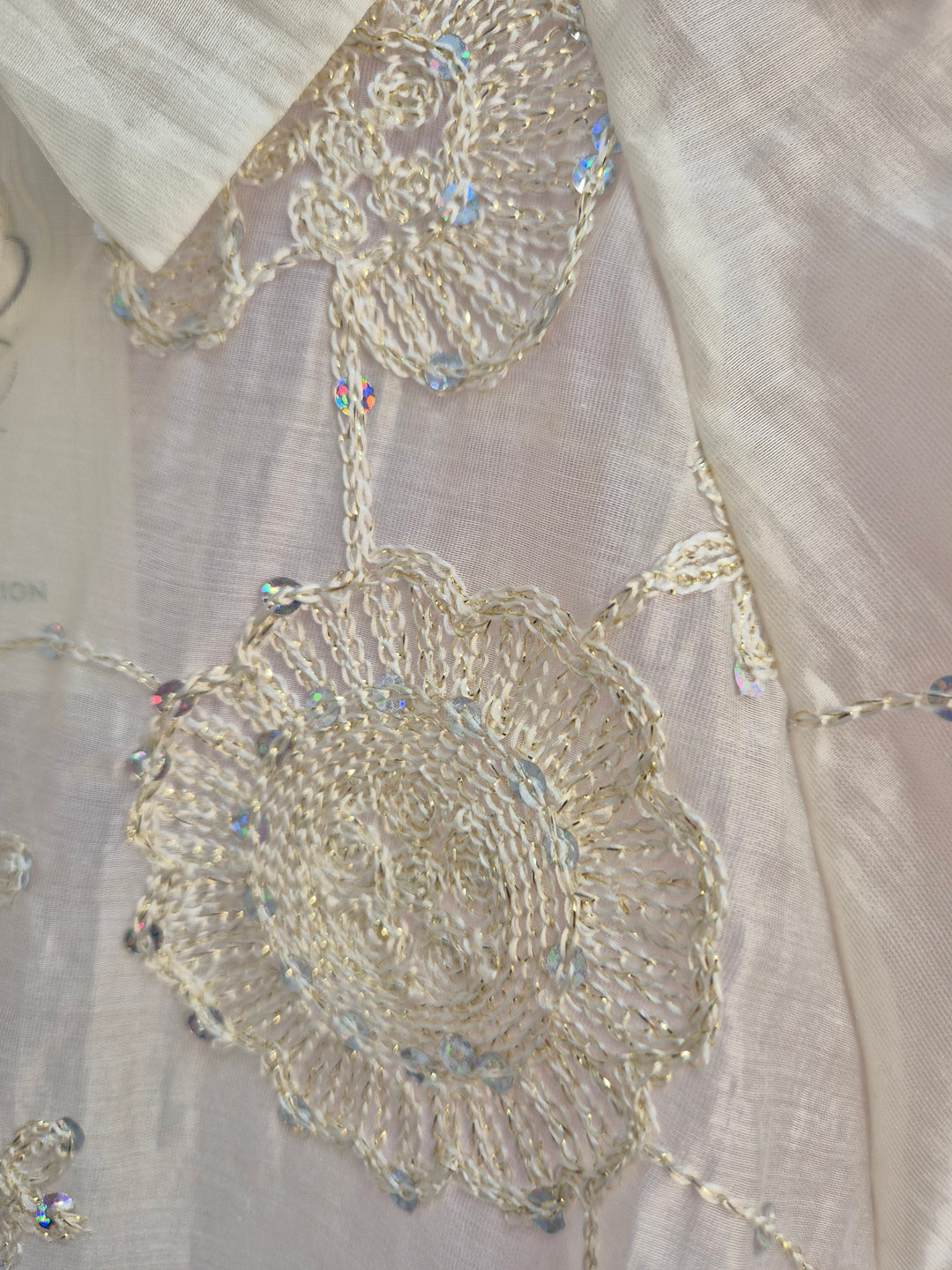 Patsy Puffball Sleeve Sparkly Blouse (One Size, fits from Size 10/12 up to Size 16) - Cream