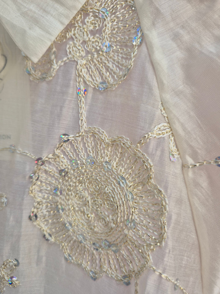 Patsy Puffball Sleeve Sparkly Blouse (One Size, fits from Size 10/12 up to Size 16) - Cream