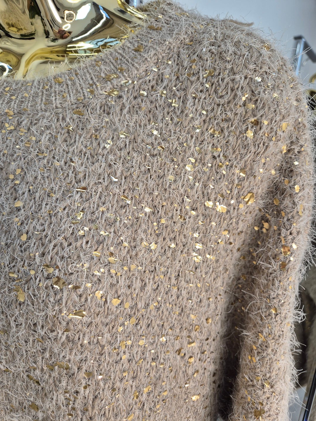 Gold Foil Sparkle Jumper - Biscuit (One Size, fits Size 10 up to Size 16)