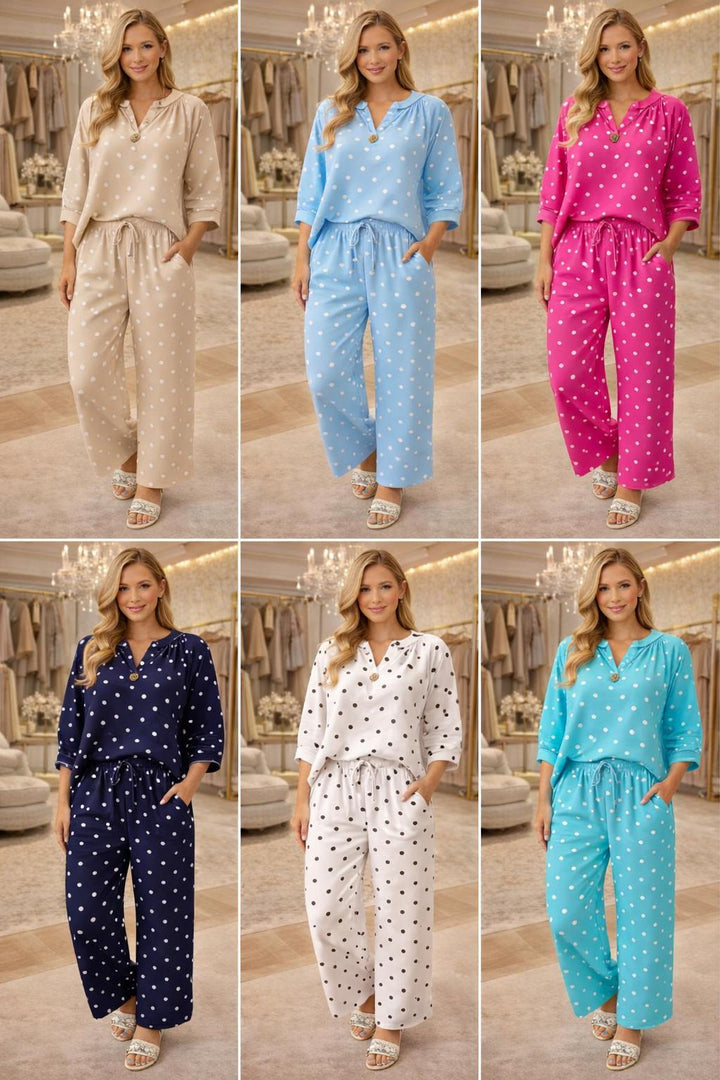 Dotty Co-ord Two Piece Set - (One Size/Curvy fitting from Size 10/12 up to Size 16/18) - choose your Colour