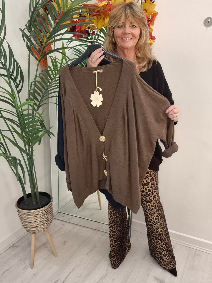 Sally Super Soft Cardigan - Chocolate (Oversized, fits from Size 14 to Size 20)