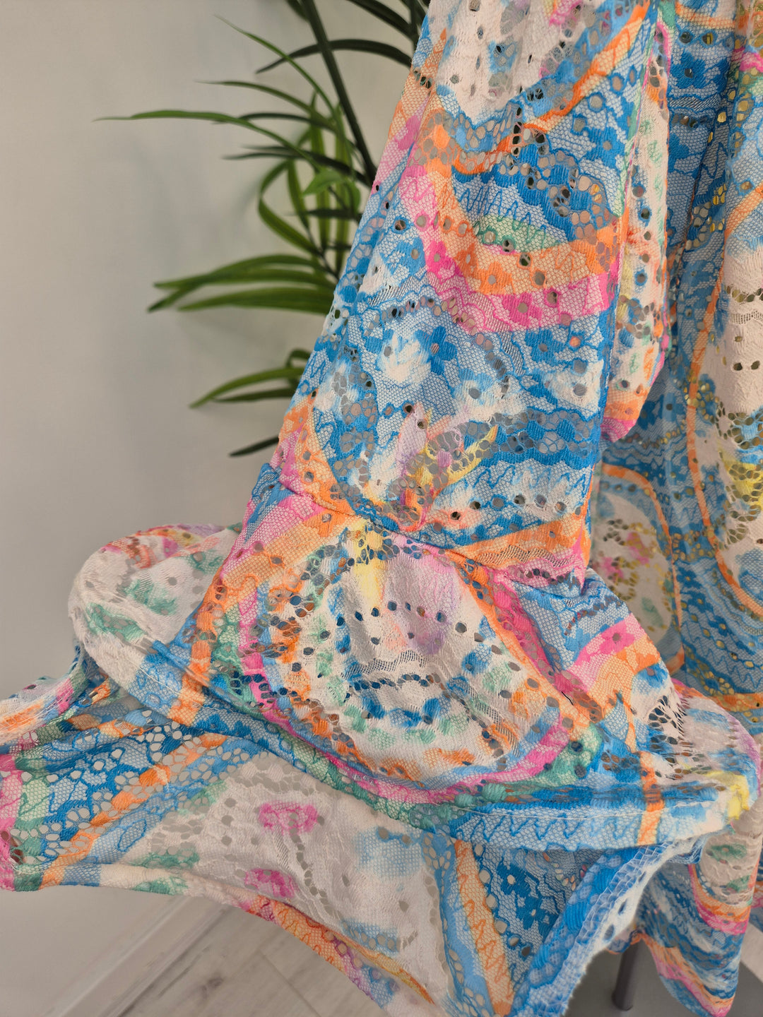 Alba Floral Double Fluted Sleeve Top - Aqua (Oversized, fitting from Size 14 up to Size 20)