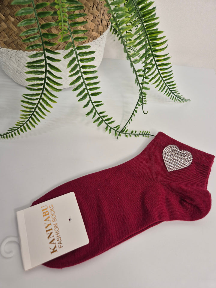 Diamante Heart Soft Socks - (choose from Black or Wine)