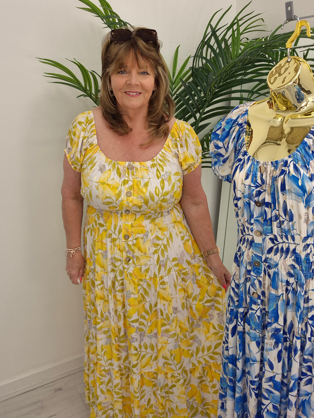 Sicily Magic Bardot Dress with Metallic Gold Foil - (choose your Colour) - One Size/Curvy