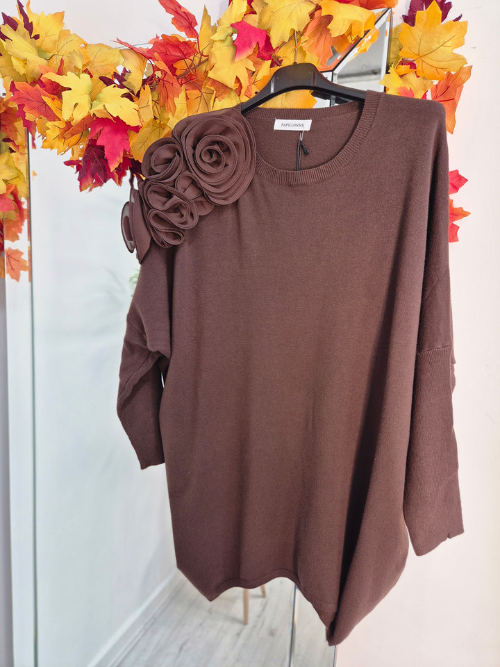 Corsage Oversized Jumper - Chocolate (fitting from Size 14 up to Size 20)