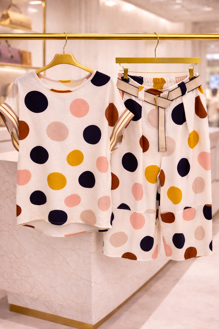 Dotty Culottes & Top Co-ord Set (2 Pieces) - (One Size, fits up to Size 16) - White/Multi