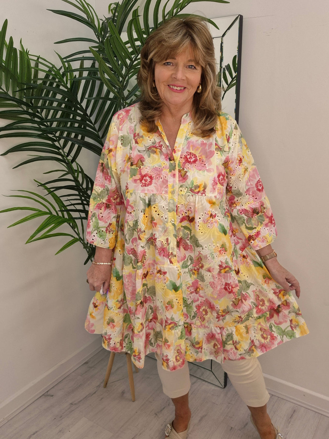 Amy Floral Broderie Anglaise Smock Dress (fits Size 12 up to Size 18)
