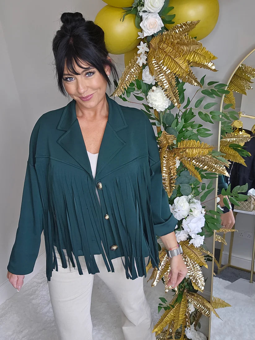 Texas Fringed Jacket  - (One Size fits from Size 12/14 to Size 18) - Peacock
