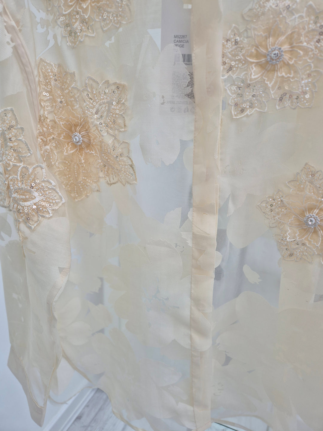 Valencia Ornate Blouse with Crystals & 3D Applique Sparkle - Stone (One Size, fits from Size 12 up to Size 16/Small Busted Size 18)