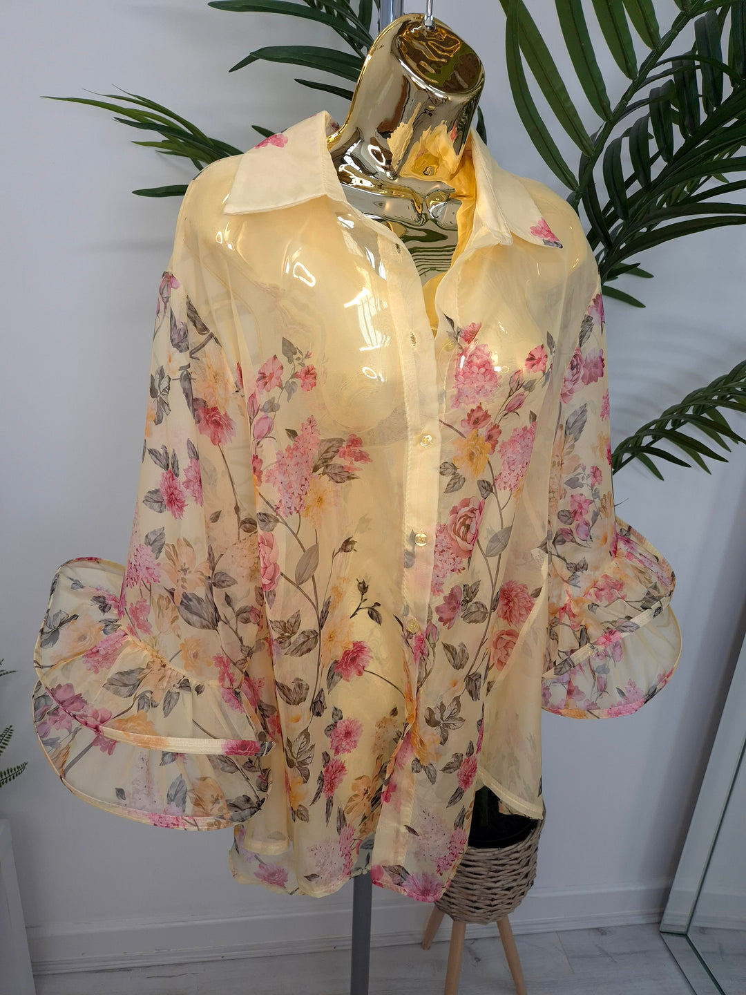 Alba Floral Chiffon Double Fluted Sleeve Blouse - (choose your Colour) - (Oversized)