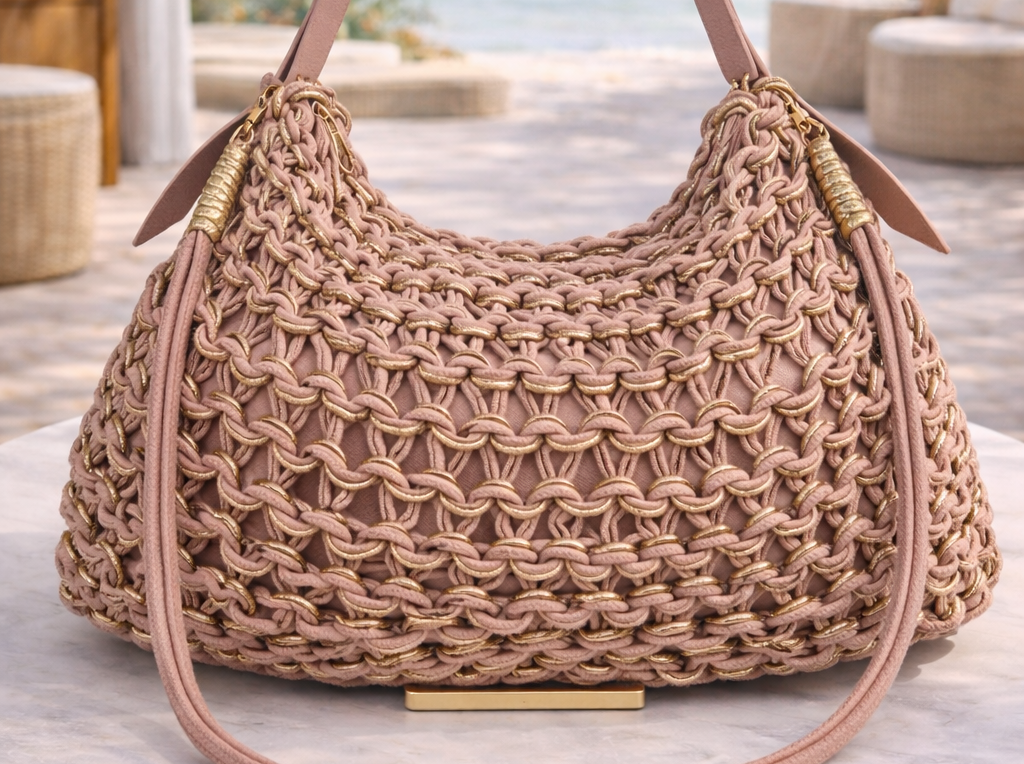 Marbella Gold Metallic Rope Bag - Pink/Gold
