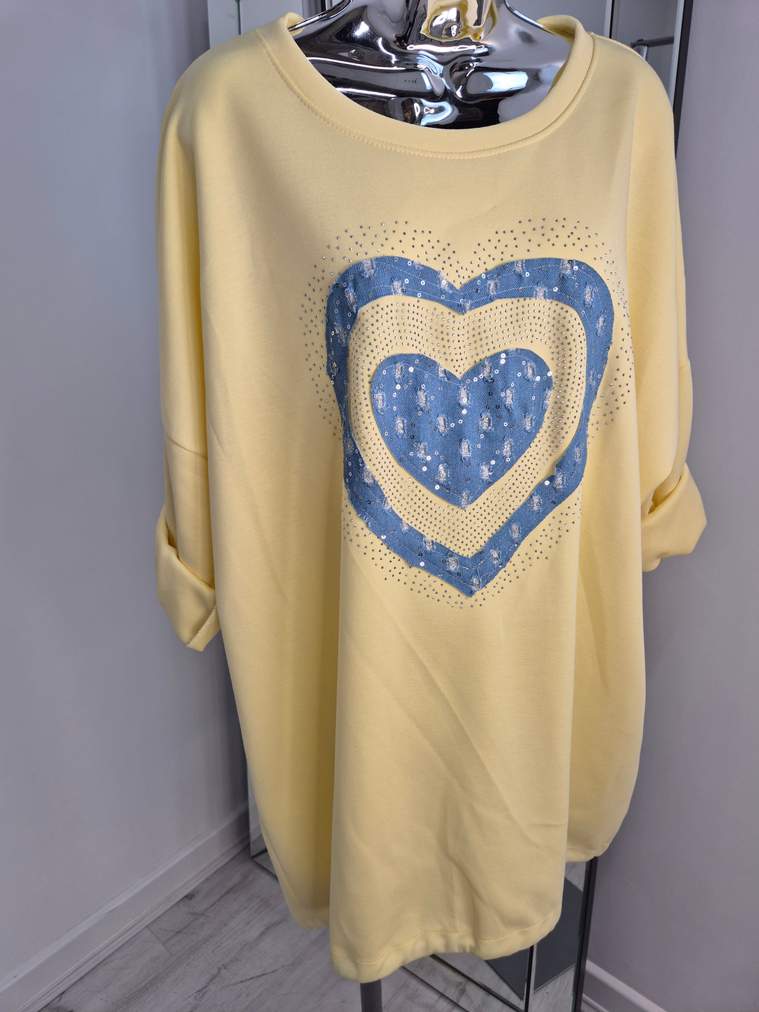 Hannah Hearts Slouchy Top - Yellow/Blue (Oversized fitting from Size 14 up to Size 18/20)