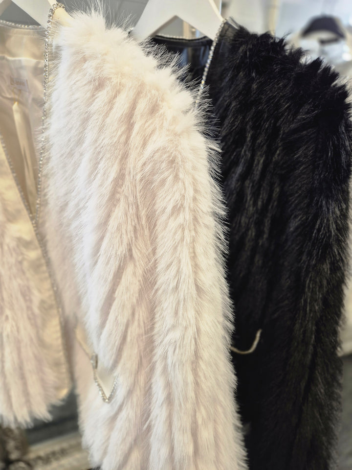 Oslo Crystal Faux Fur Jacket - Black - (One Size fits from Size 10 to Size 16)