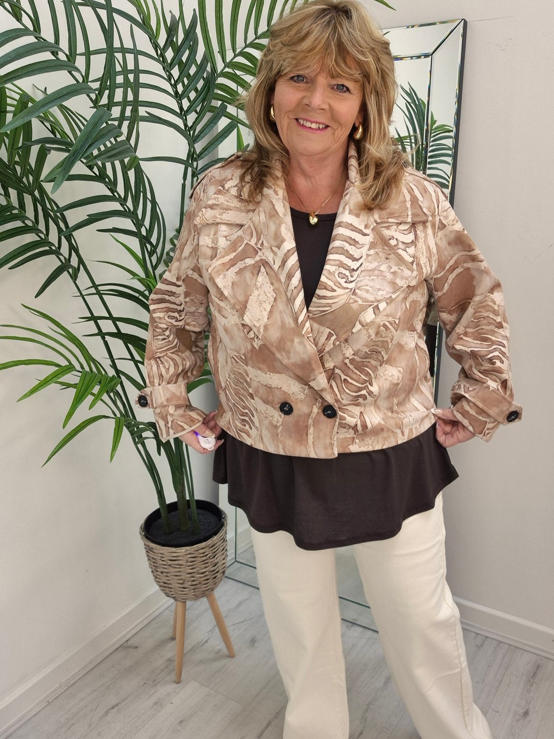 Suzie Suedette Biker Jacket (Loose Fit, fits from Size 12 up to Size 18) - Natural