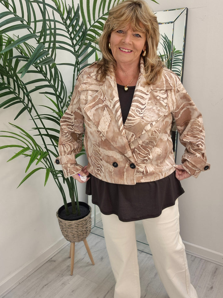 Suzie Suedette Biker Jacket (Loose Fit, fits from Size 12 up to Size 18) - Natural