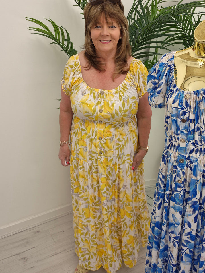 Sicily Magic Bardot Dress with Metallic Gold Foil - (choose your Colour) - One Size/Curvy
