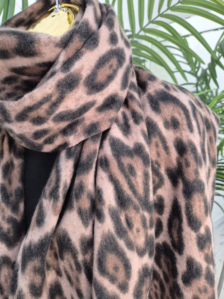 Chocolate Leopard Soft Touch Oversized Fringed Scarf