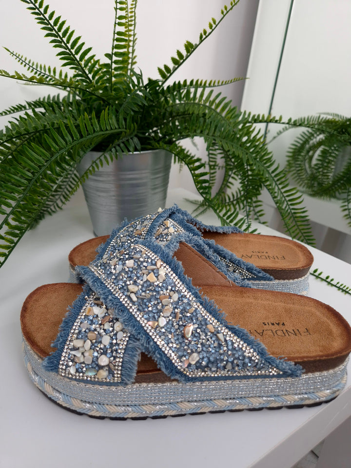 Bali Slip On Sliders - Blue (choose your Size)