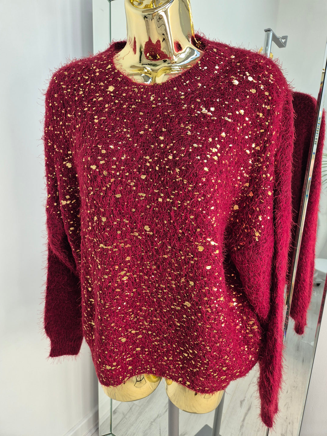 Gold Foil Sparkle Jumper - Red (One Size, fits Size 10 up to Size 16)