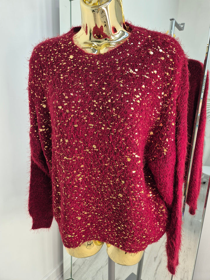 Gold Foil Sparkle Jumper - Red (One Size, fits Size 10 up to Size 16)