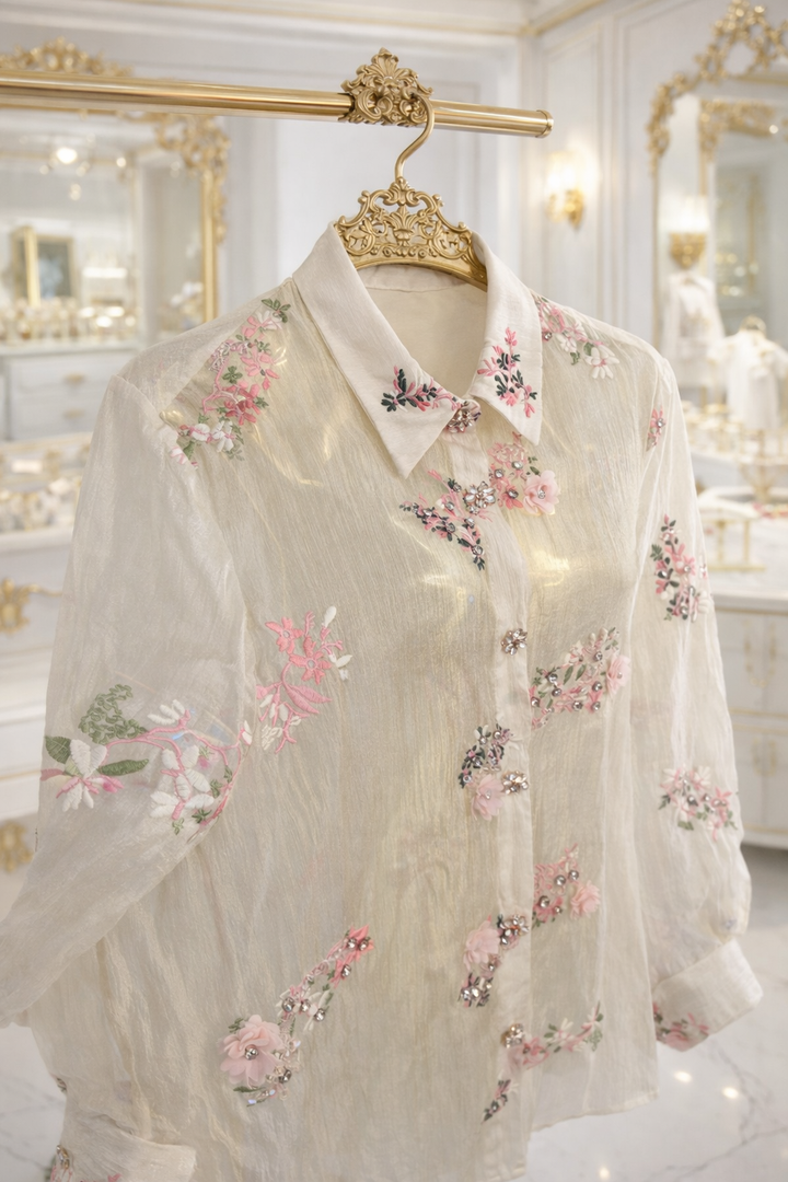 Jasmine Embroidered Blouse with Crystals & 3D Applique One Size, fitting from Size 12 to Size 16