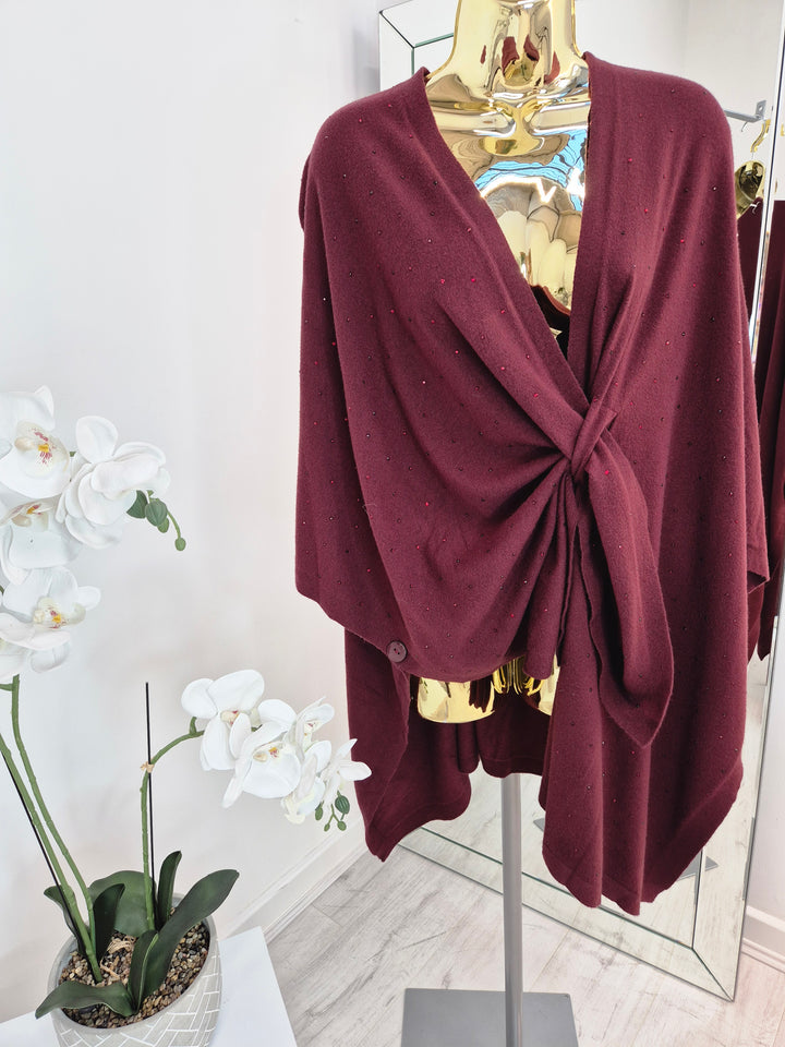 Crystal Super Soft Poncho/Wrap - Wine (One Size/Curvy Size)