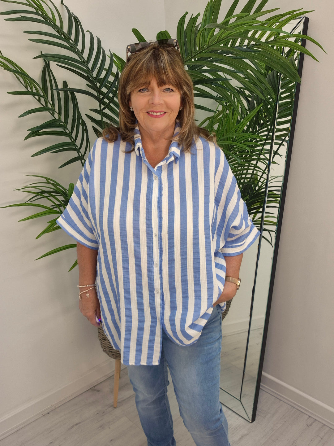 Candy Striped Shirt - Blue/White (Oversized)