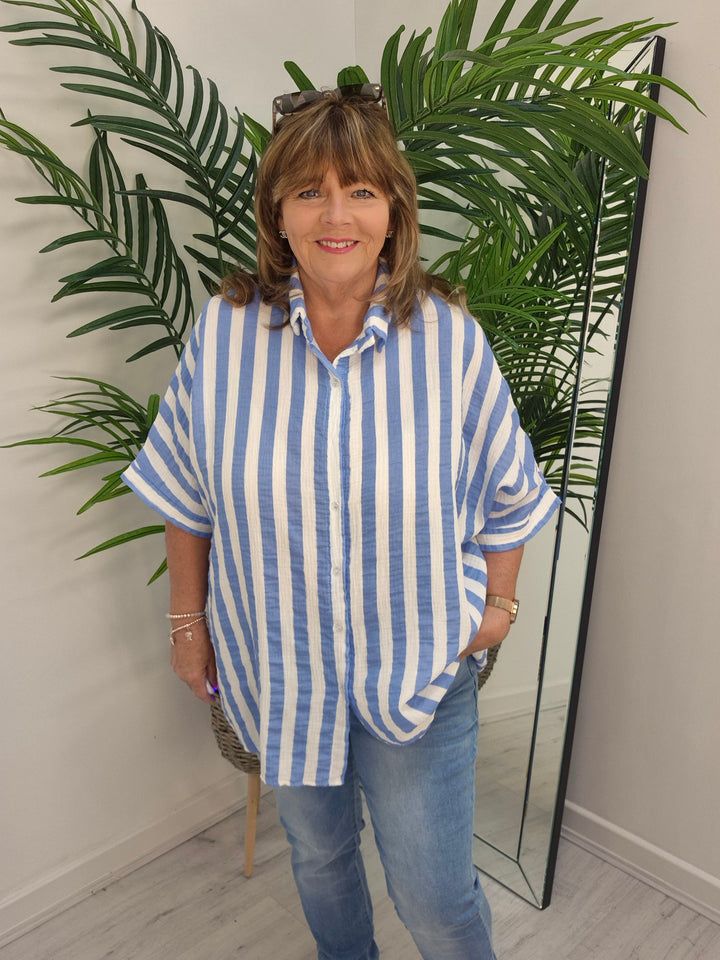 Candy Striped Shirt - Blue/White (Oversized)