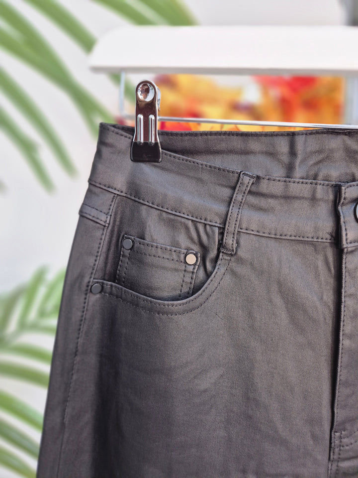 Noir PU Coated Wide Leg Jeans - Black (G Smack) - (choose your Size)